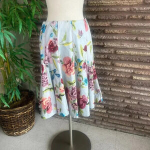Rene Derby Floral and Bird Embellished Embroidered Flare Skirt Size Small